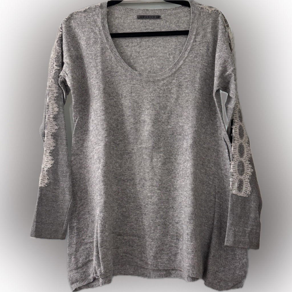 Velvet Cashmere Sweater With Lace Detail